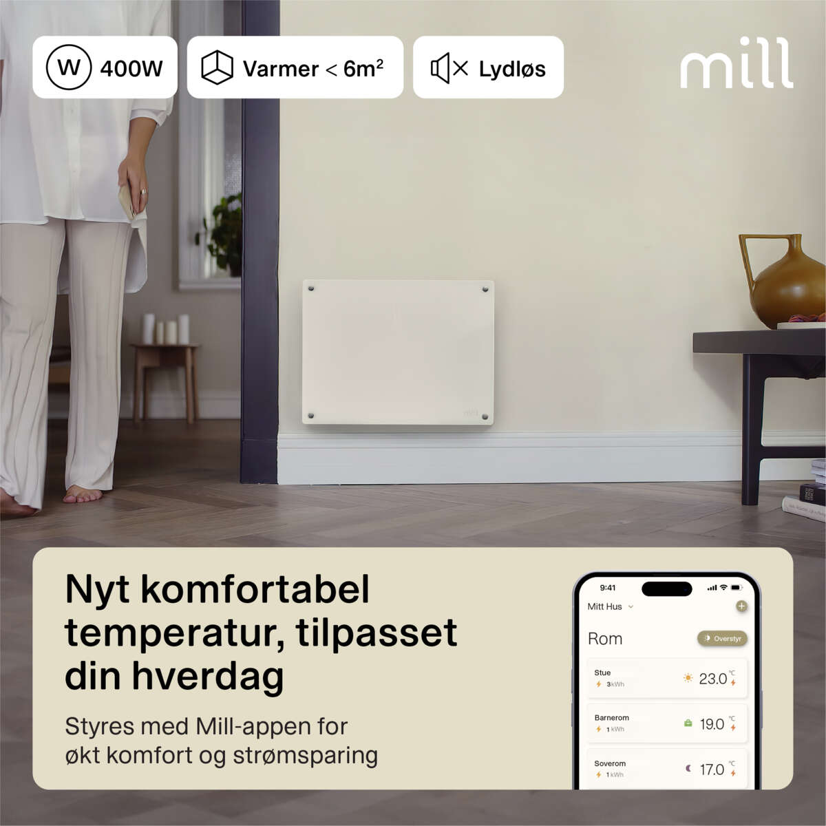 Mill Glass Smart WiFi 400W Gen. 4 panelovn