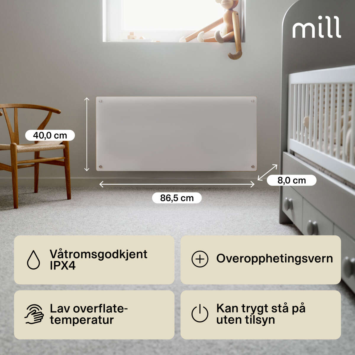 Mill Glass 900W panelovn