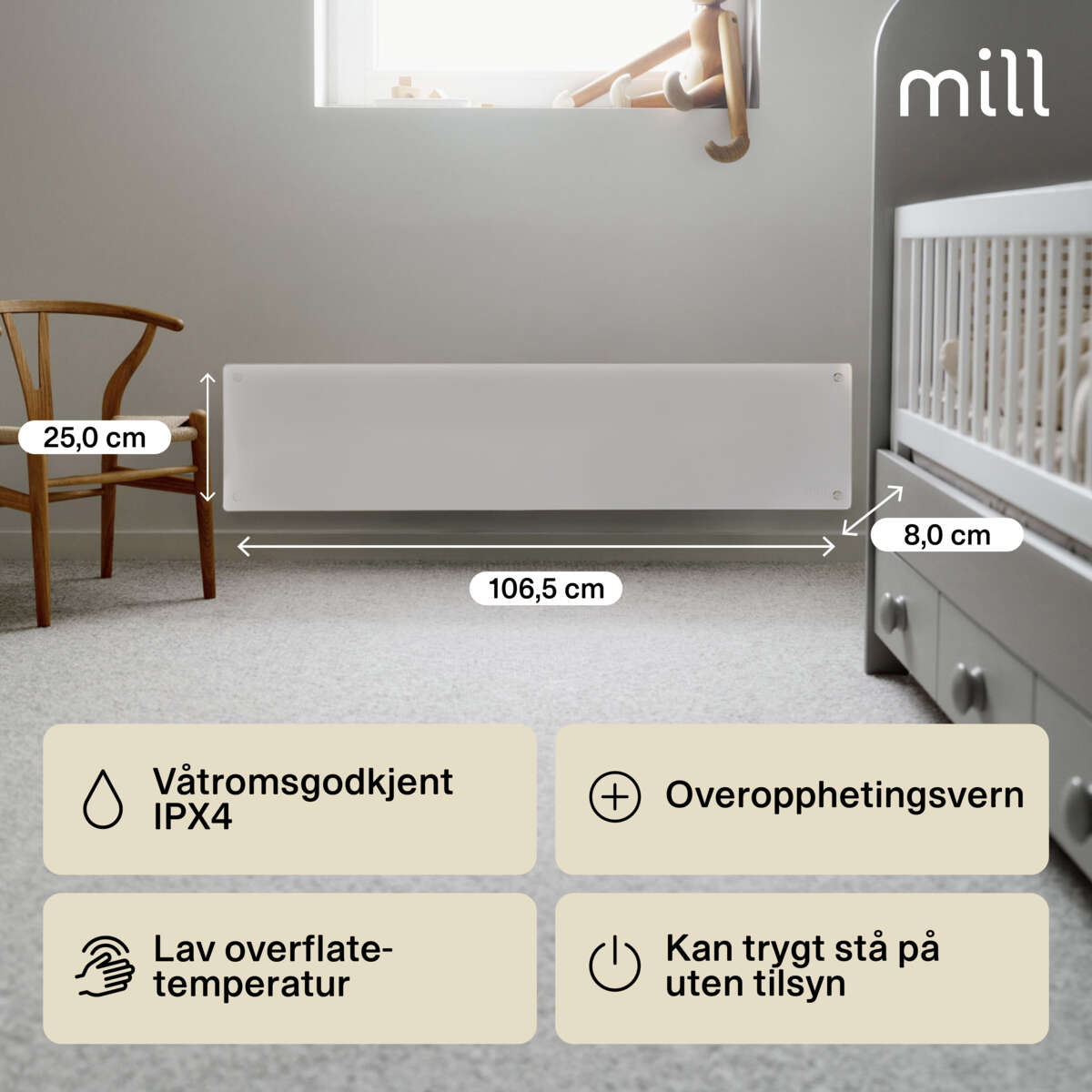 Mill Glass 800W panellist panelovn
