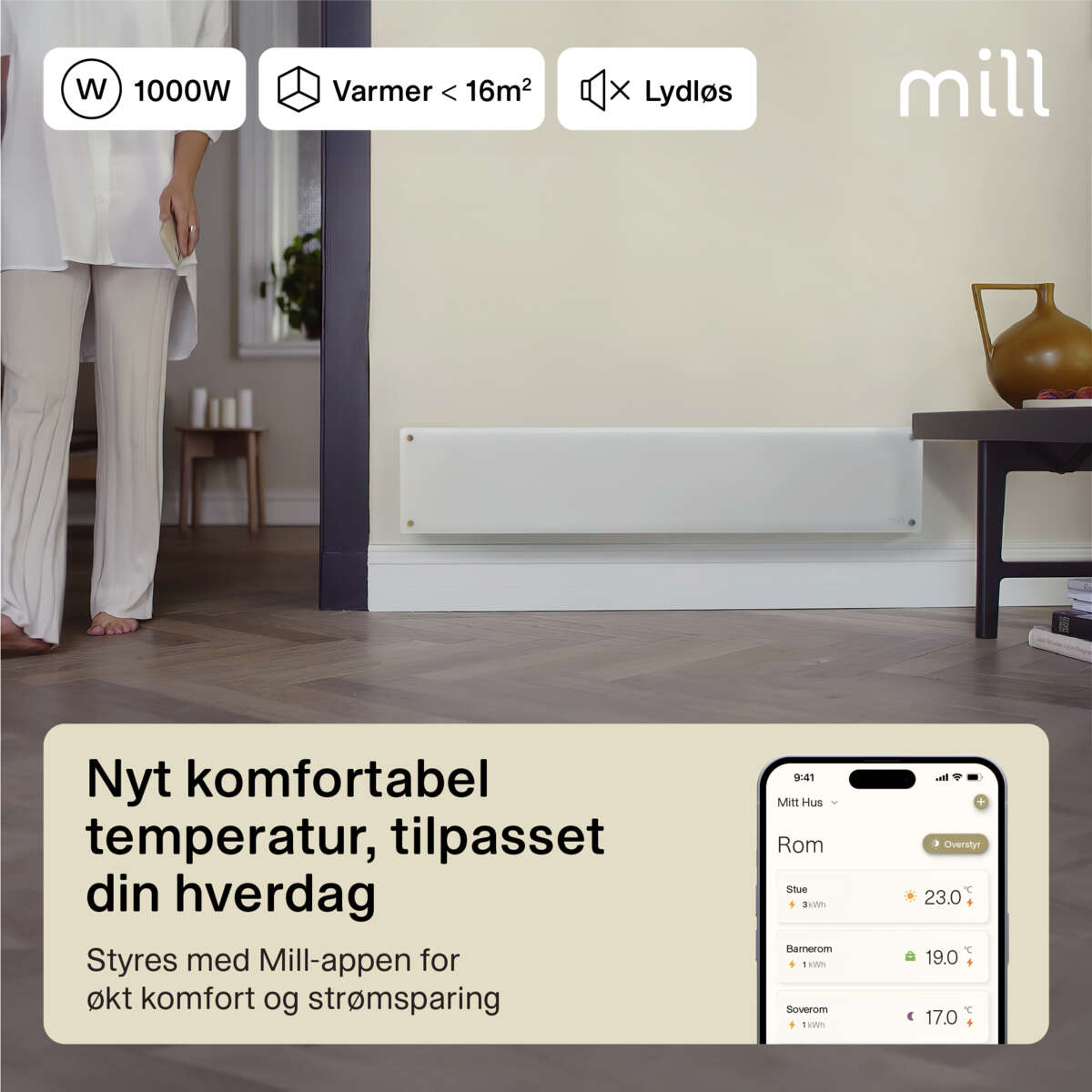 Mill Glass Smart WiFi 1000W Gen. 4 panelovn