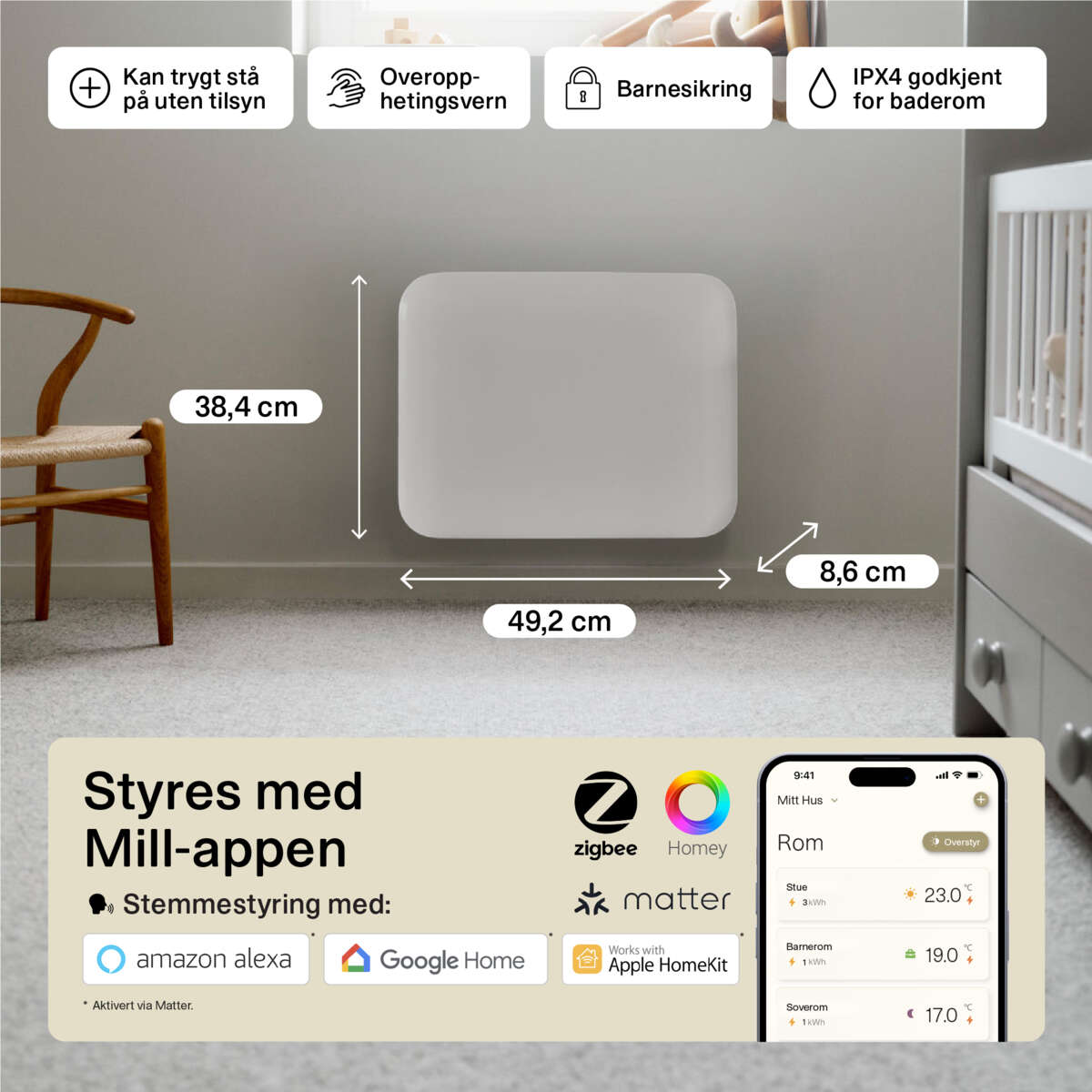Mill Invisible Smart WiFi Gen 4 400W panelovn