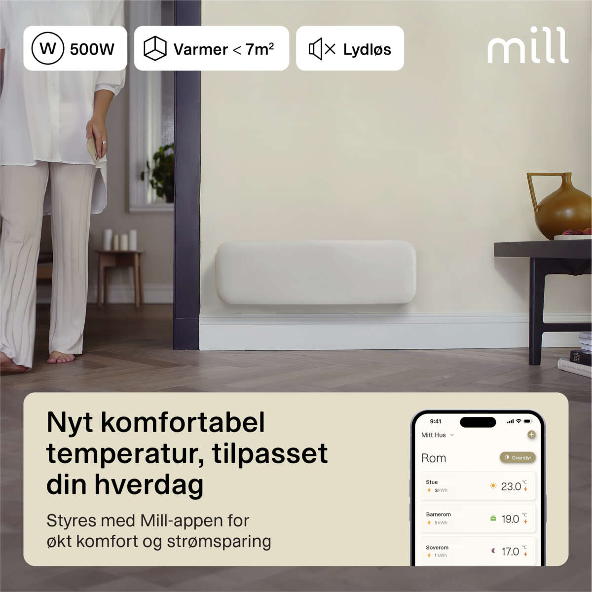 Mill Invisible Smart WiFi 500W Gen. 4 panelovn