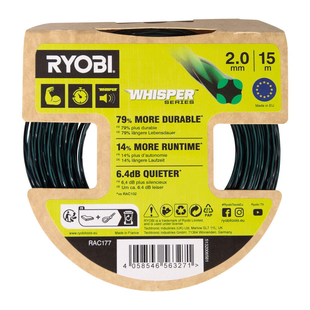 Ryobi  RAC177 2,0 mm Whisper™ Trimmertråd (15 m)
