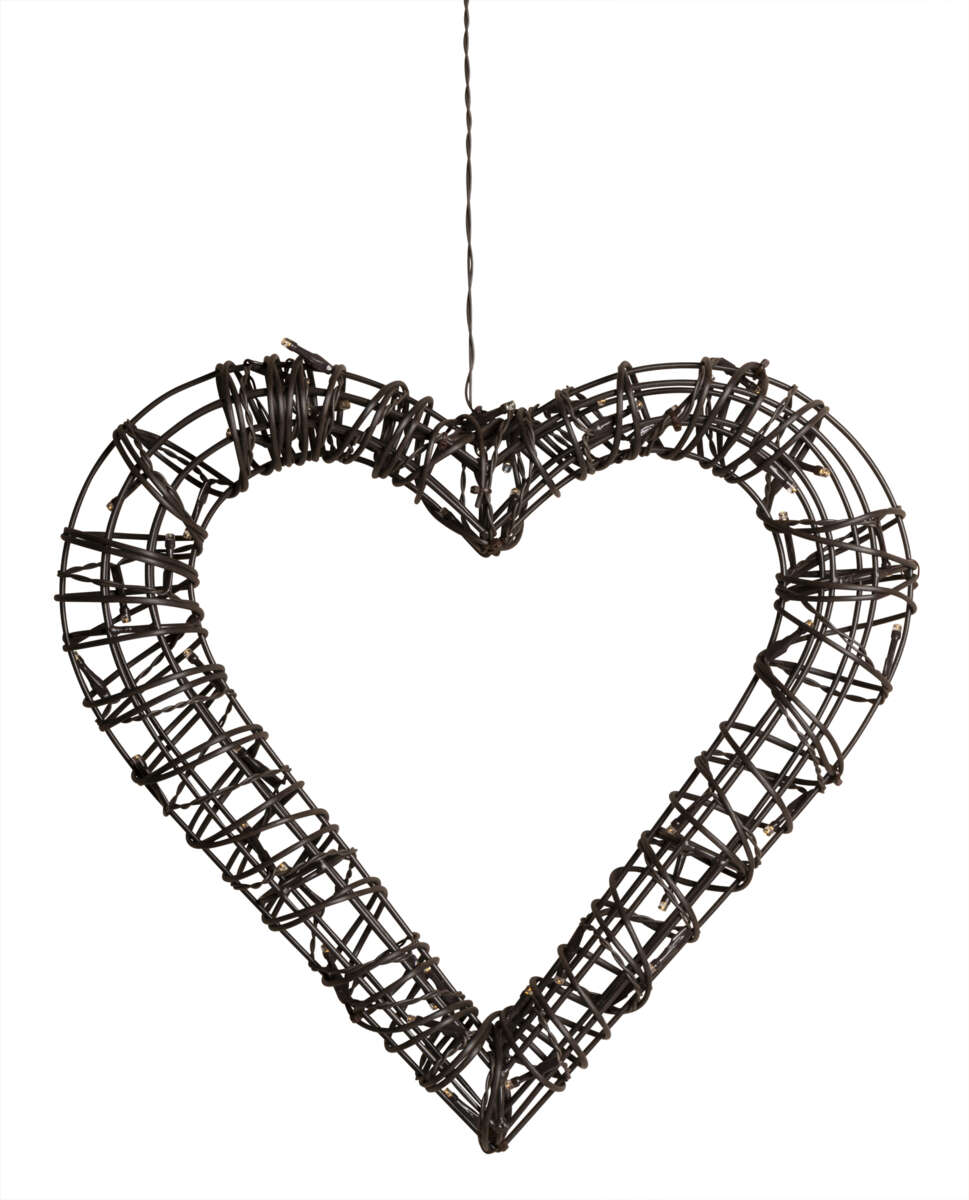 Hjerte veggdekor i kunstrotting med lys