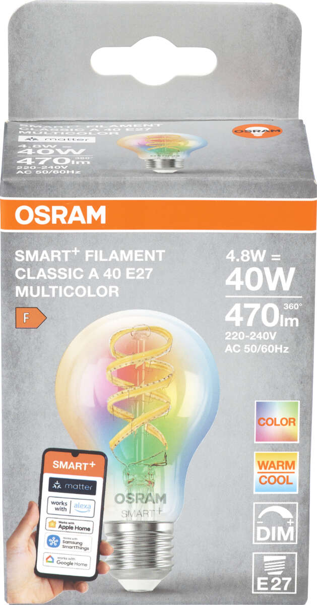 Smart LED pære E27 4,8W RGBTW 470lm Klar