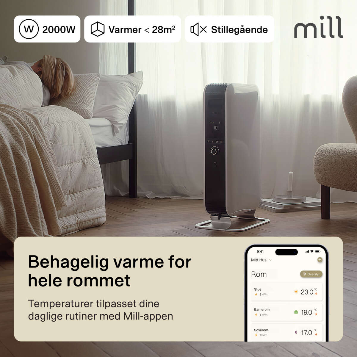 Mill Gentle AirWiFi 2000W oljefylt radiator