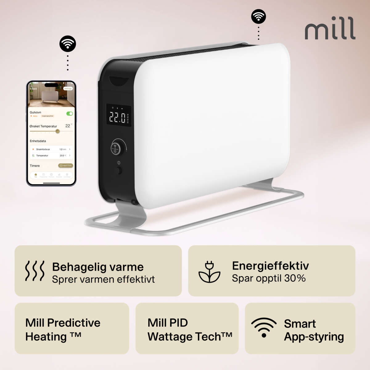 Mill Convection Max Wifi 1500W hvit gulvovn