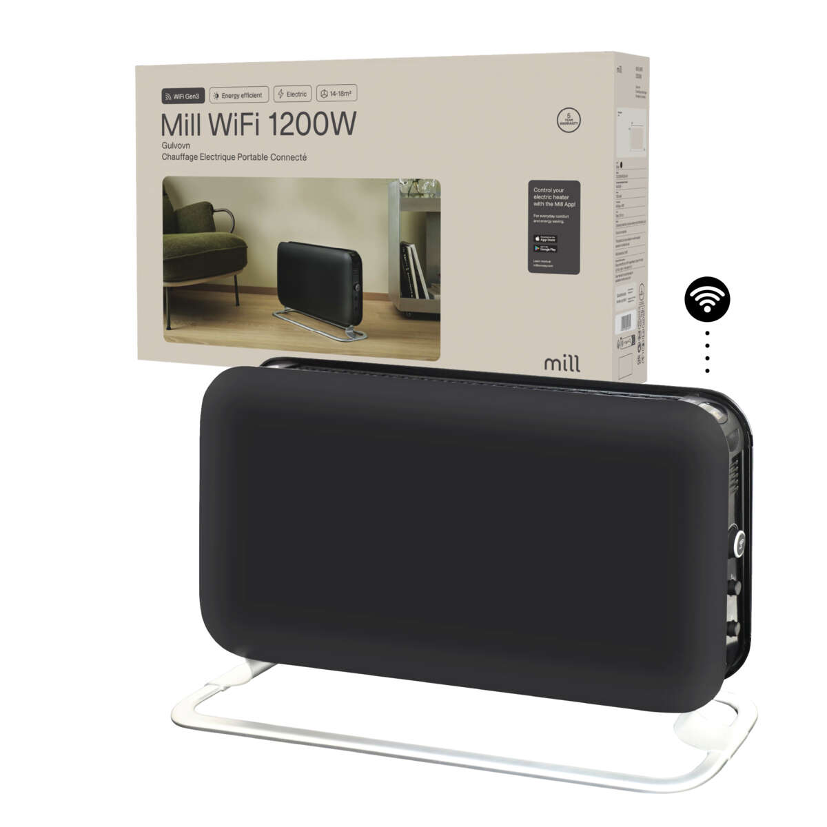 Mill WiFi 1200W sort gulvovn