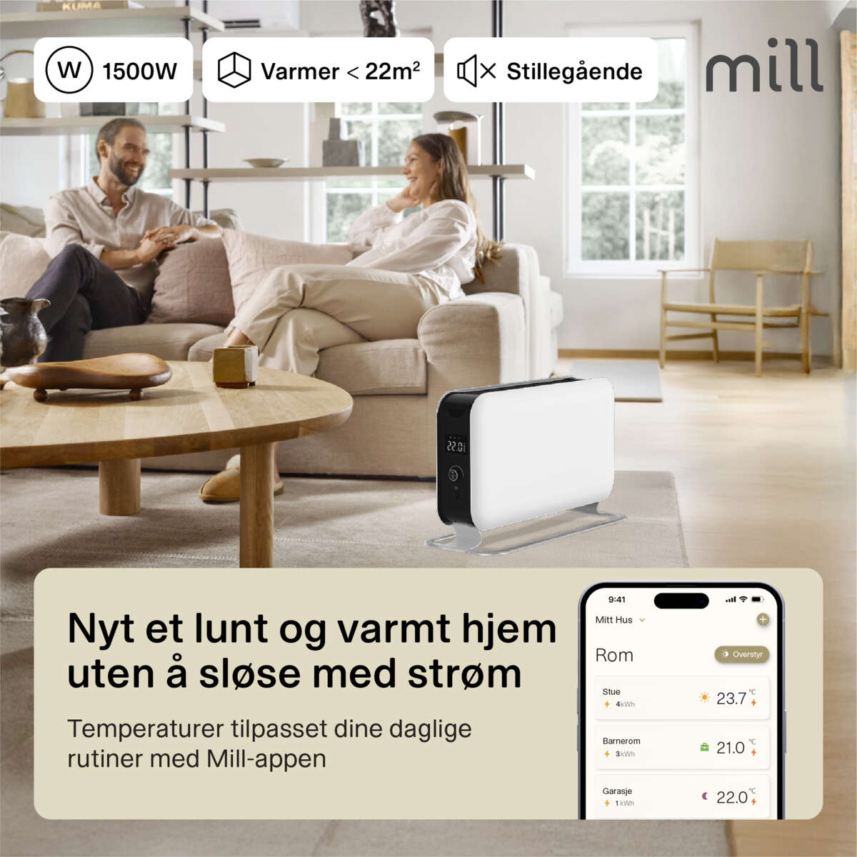 Mill Convection Max Wifi 1500W hvit gulvovn