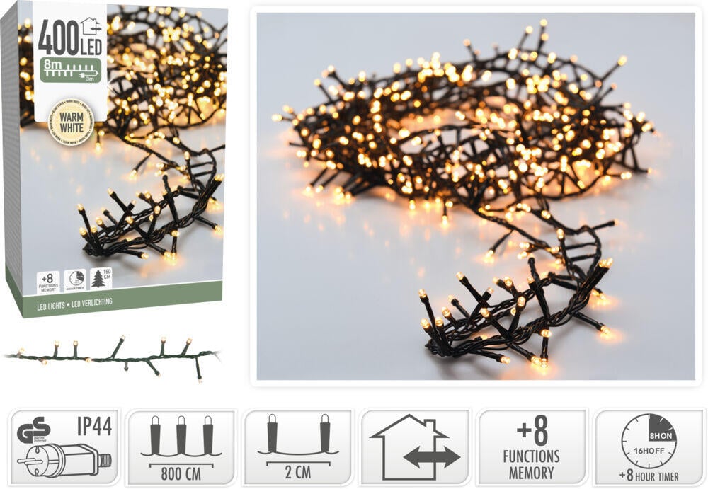 Microcluster lyslenke med 400 varmhvite led lys