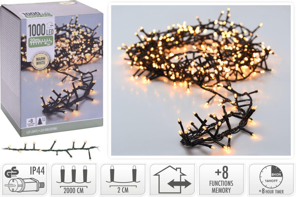 Microcluster lyslenke med 1000 varmhvite led lys