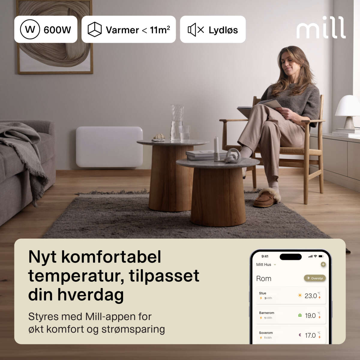 Mill Invisible Smart WiFi 600W Gen. 4 panelovn