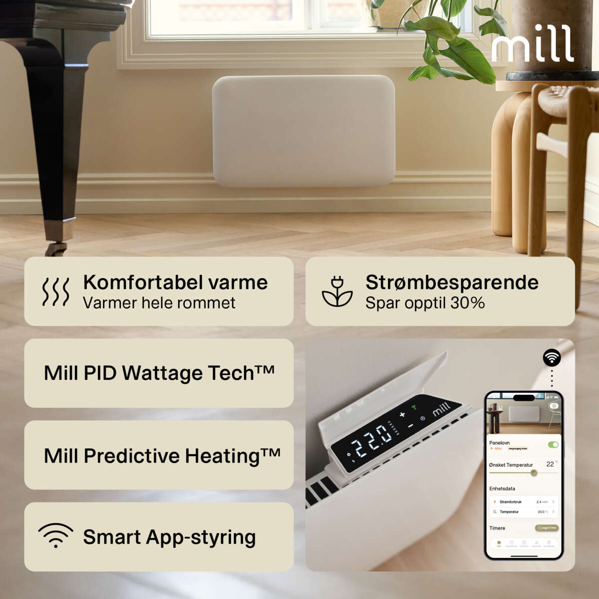 Mill Invisible Smart WiFi 600W Gen. 4 panelovn
