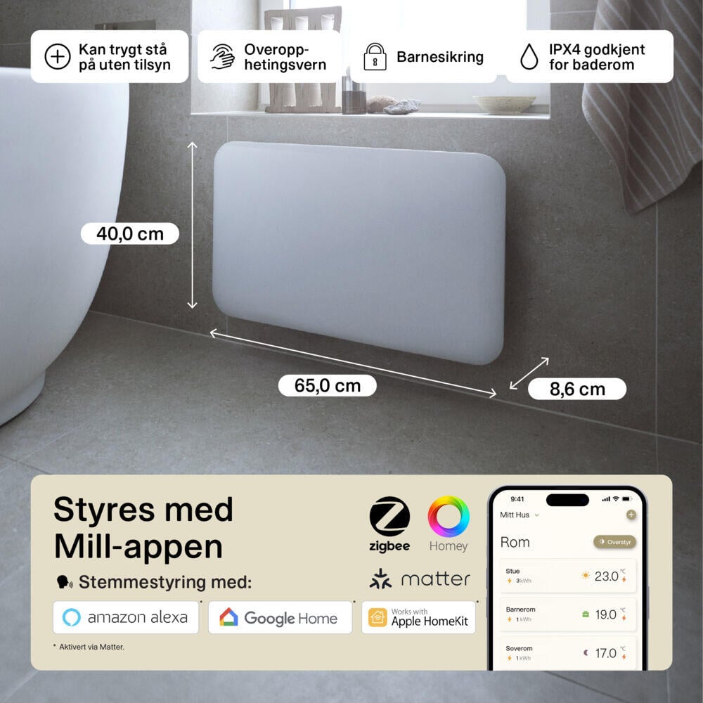 Mill Invisible Smart WiFi 600W Gen. 4 panelovn