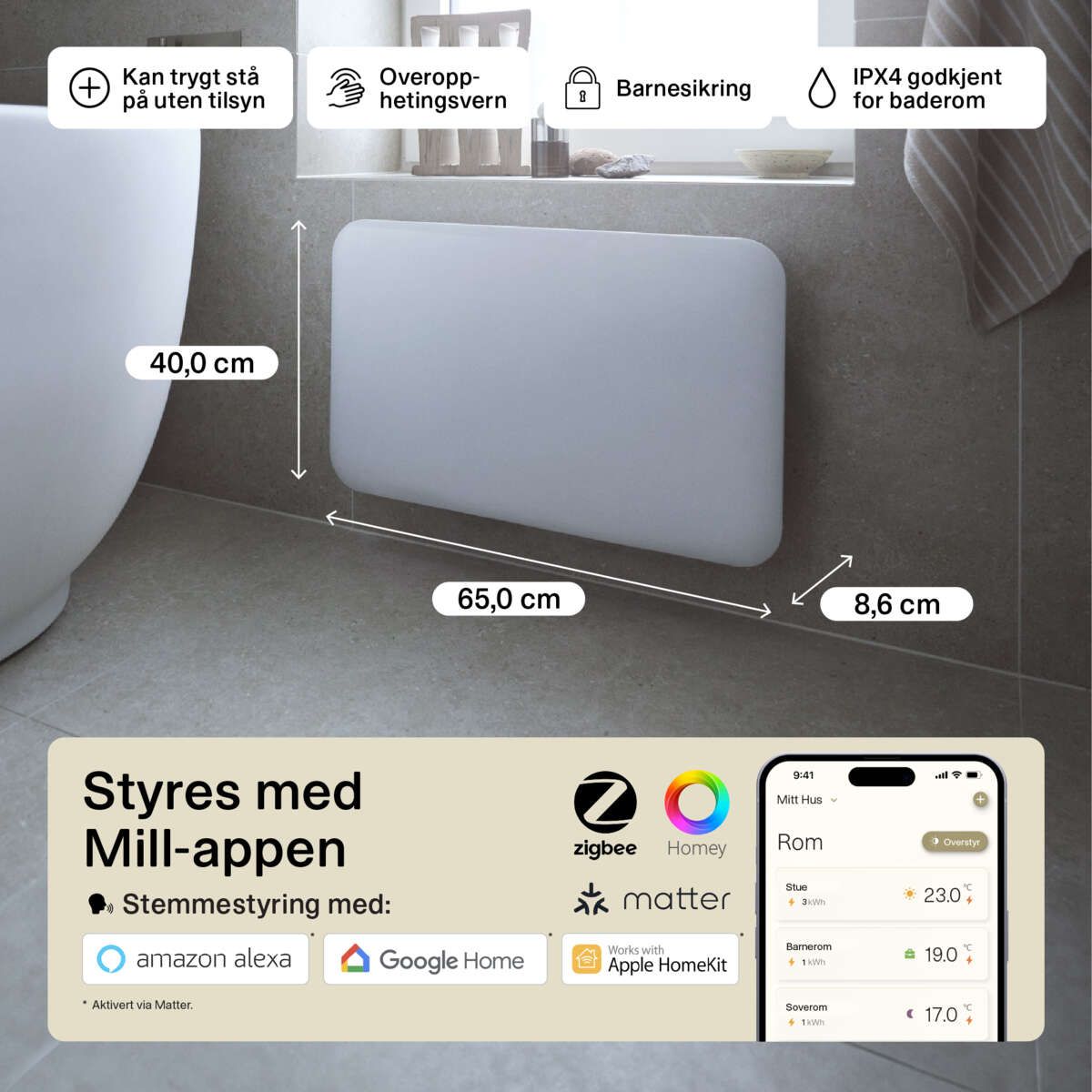 Mill Invisible Smart WiFi 600W Gen. 4 panelovn