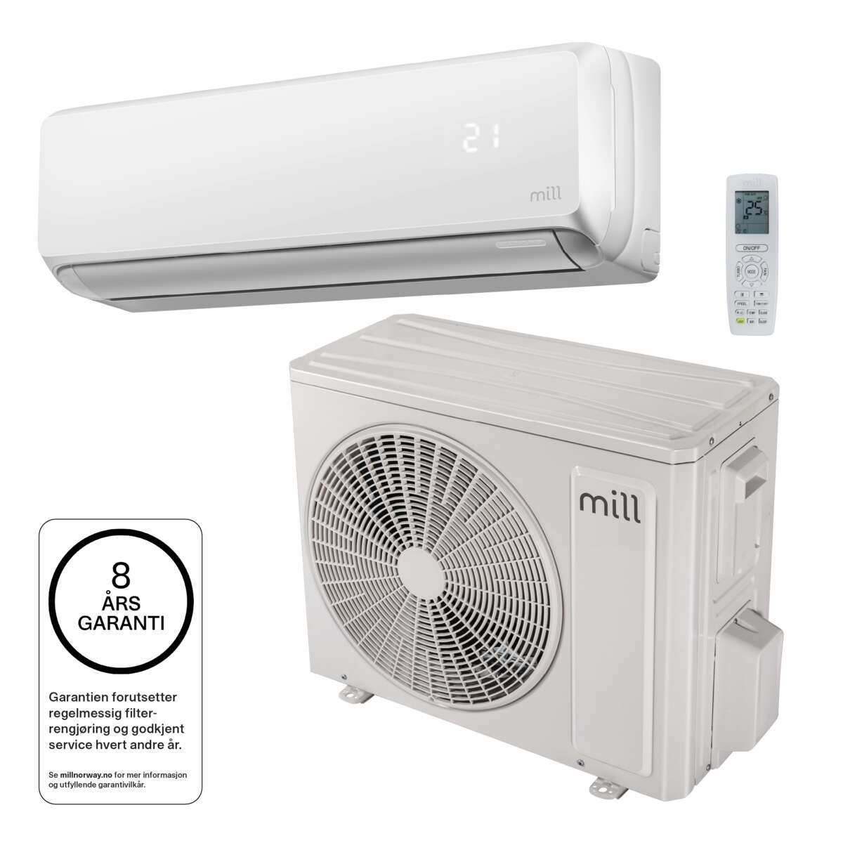 Mill Calm WiFi varmepumpe 3800W, ferdig montert