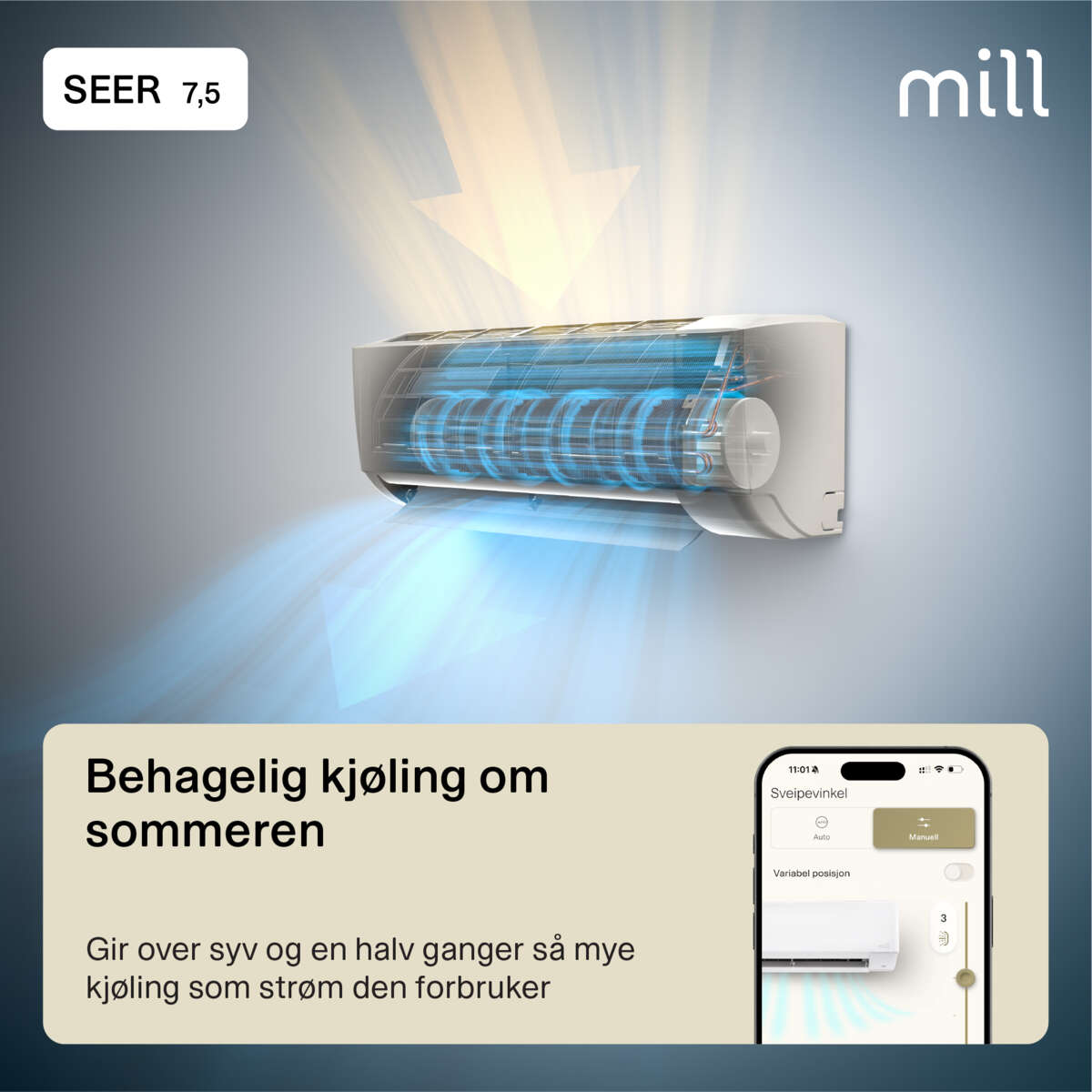 Mill Compact Pro WiFi varmepumpe 7400W, ferdig montert