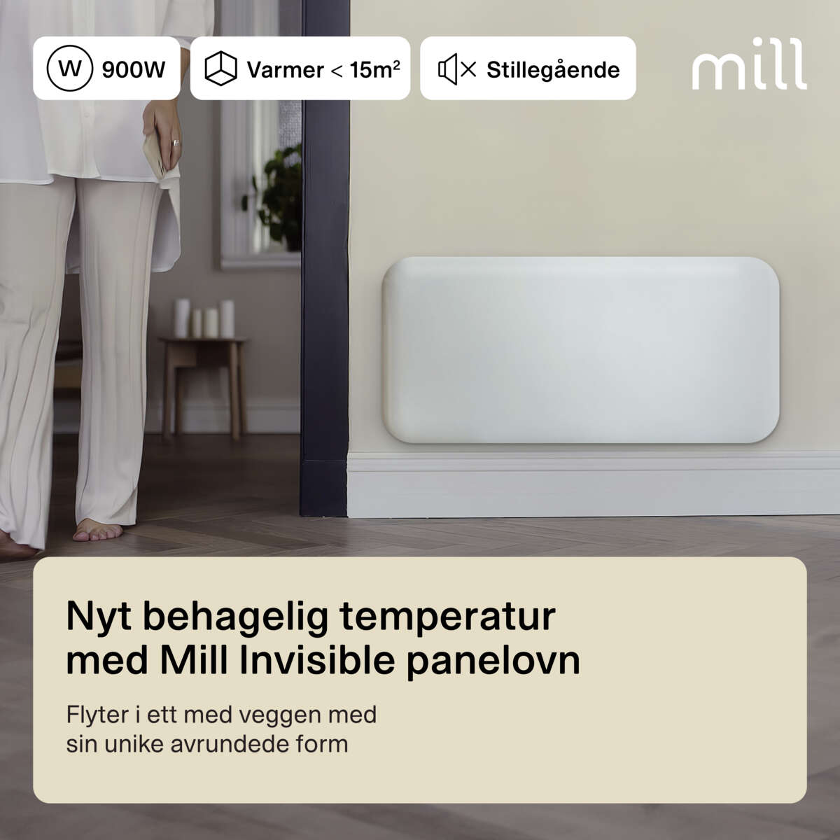 Mill Invisible 900W panelovn