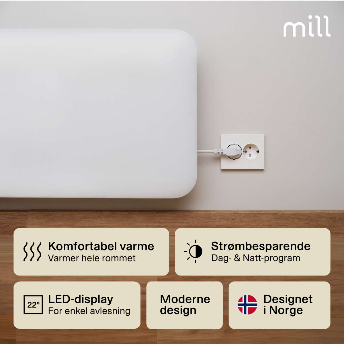 Mill Invisible 900W panelovn