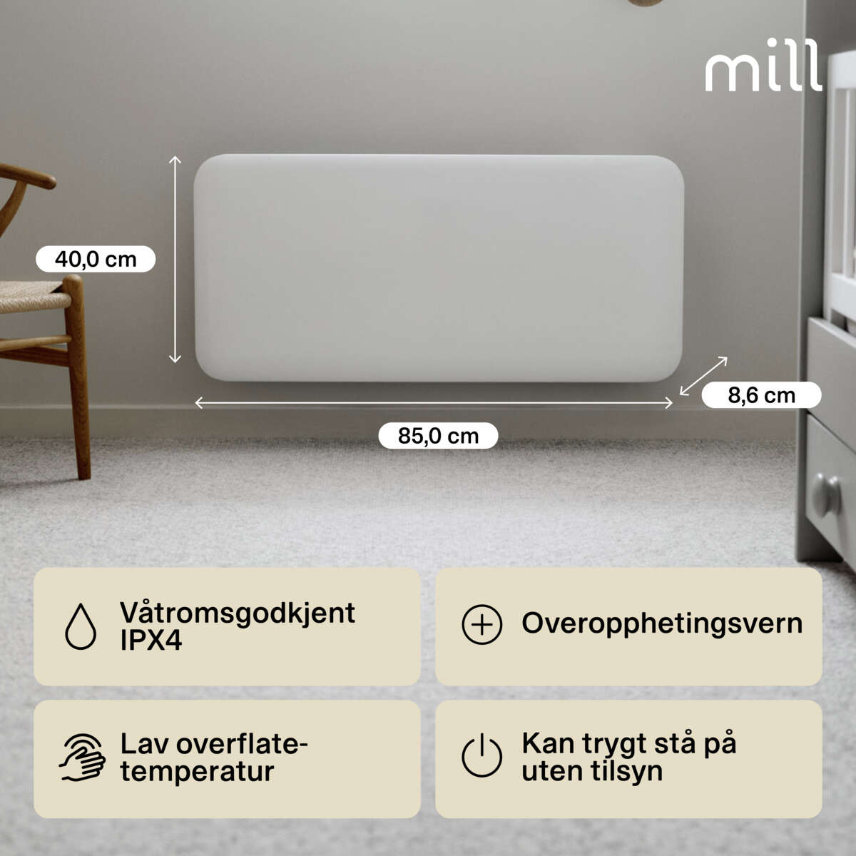 Mill Invisible 900W panelovn