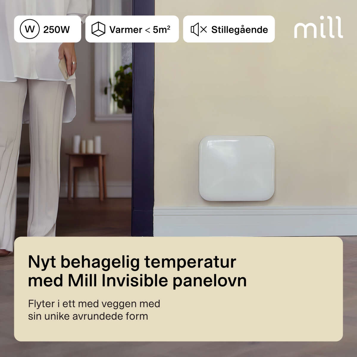 Mill Invisible 250W panelovn