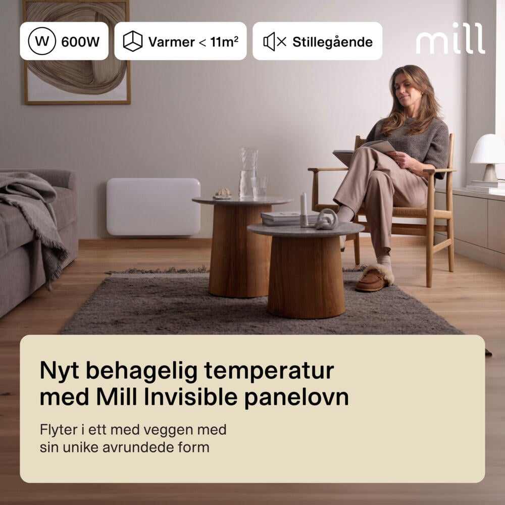Mill Invisible 600W panelovn