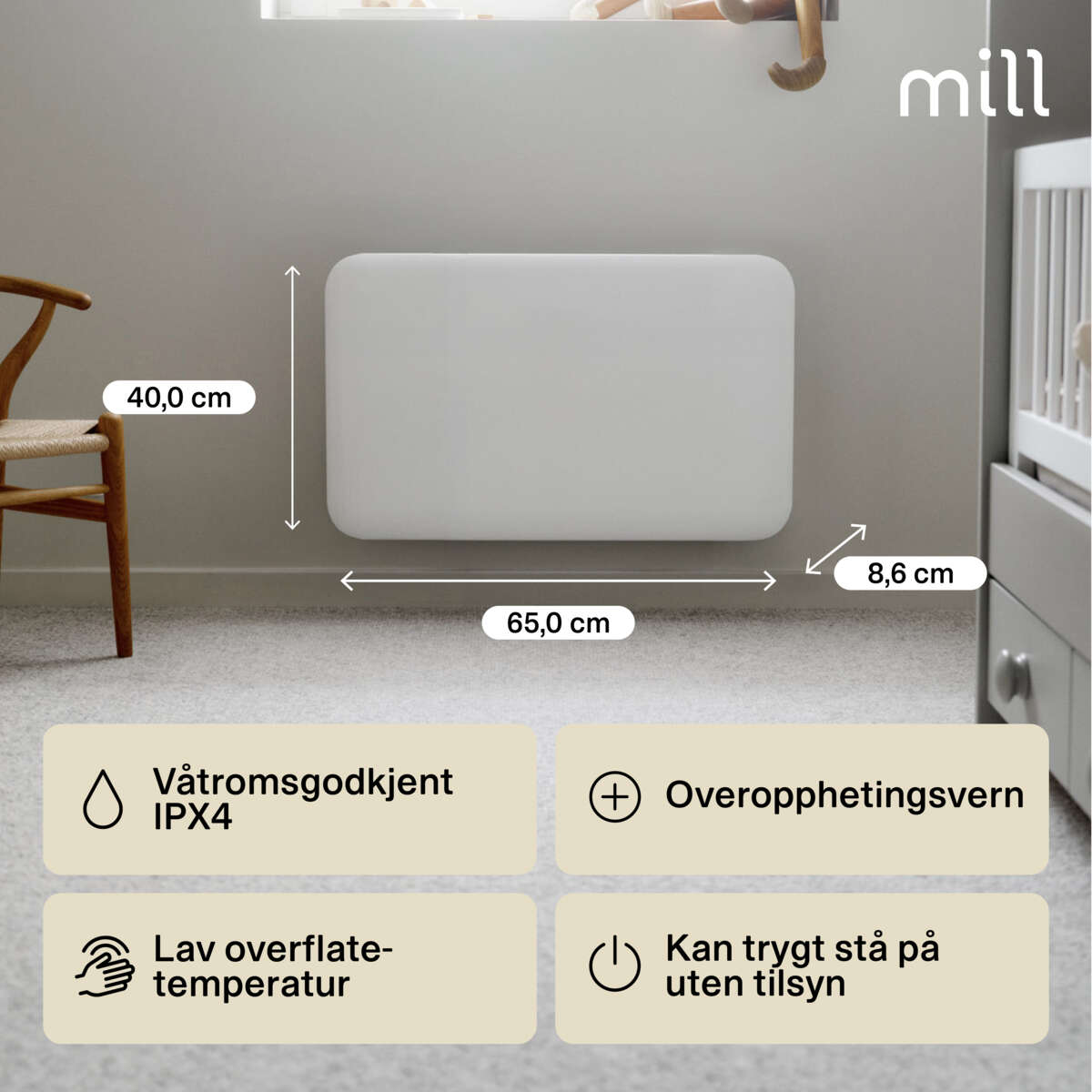 Mill Invisible 600W panelovn