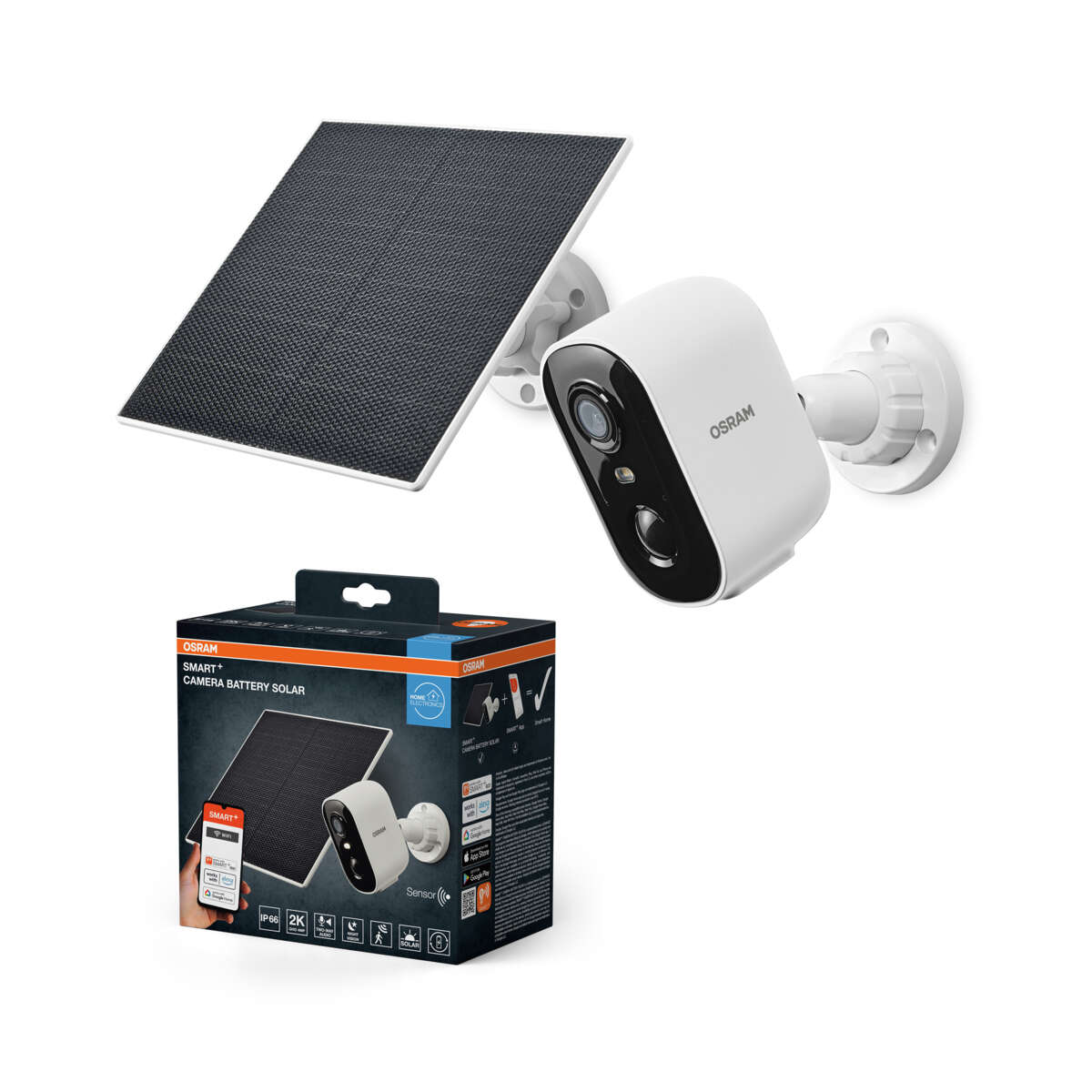 Osram Smart+ WiFi sikkerhetskamera og solcellepanel