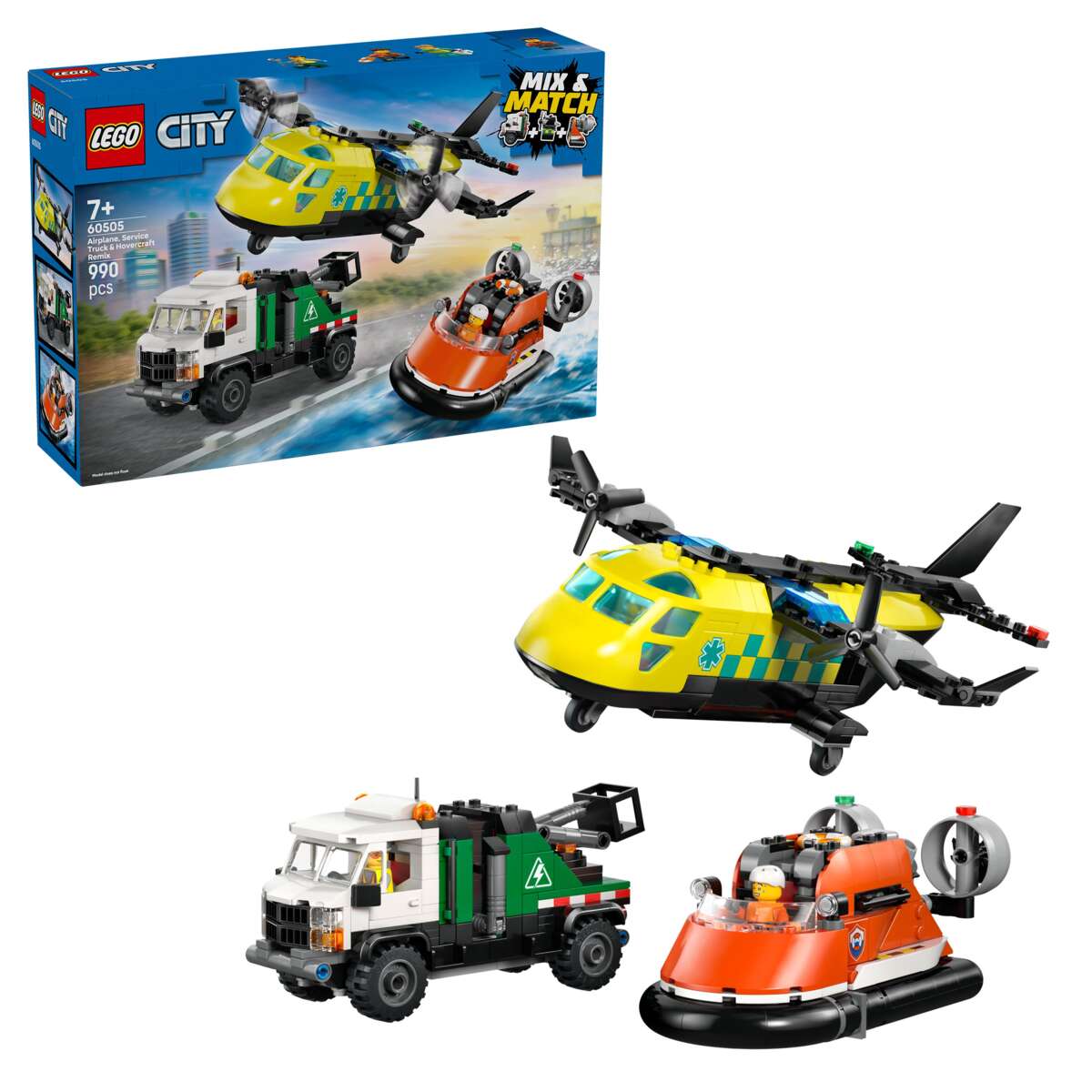LEGO® City Fly-, servicebil- og luftputebåt-remix 60505