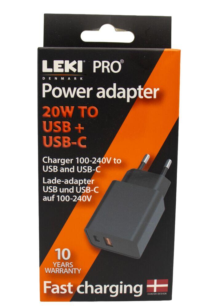 Leki Pro Hurtiglader 20W med både USB & USB-C utganger