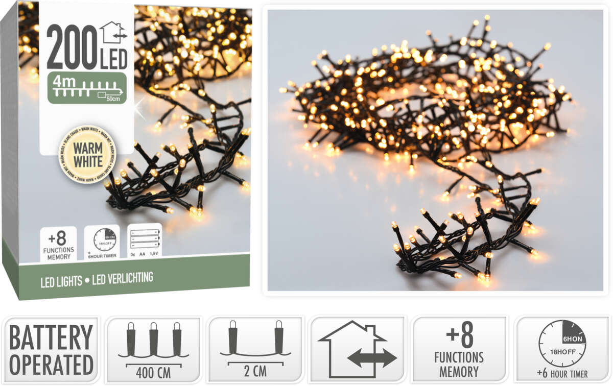 Lyslenke Snake Lights 200 LED varmhvit 4 m