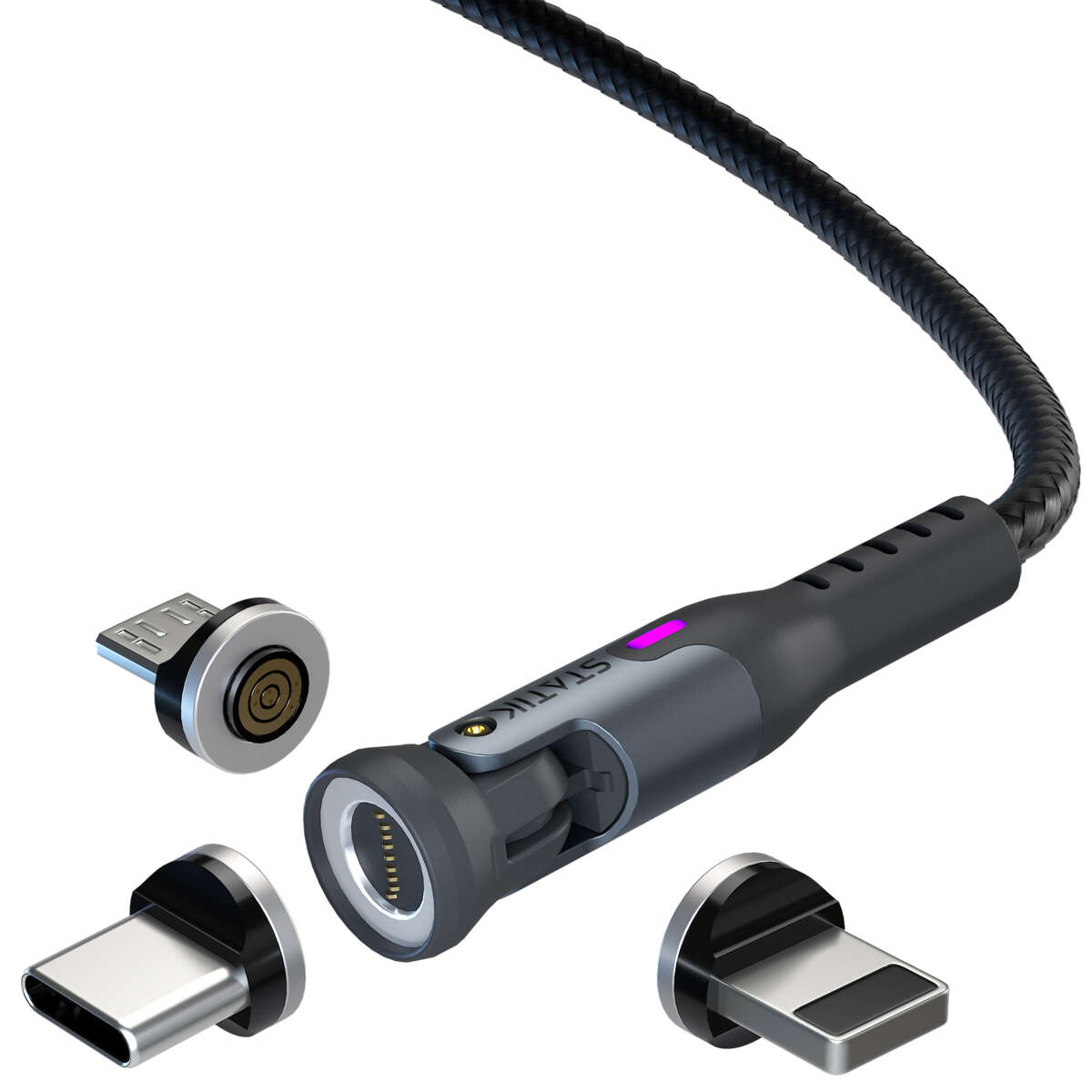 Statik Kabel 360 Pro Magnetisk Spiss USB-C/Lightning/MicroUSB Svart 1 m
