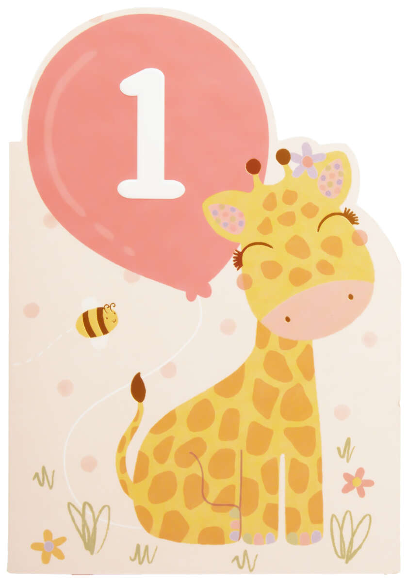 Kort 1 år Giraff rosa