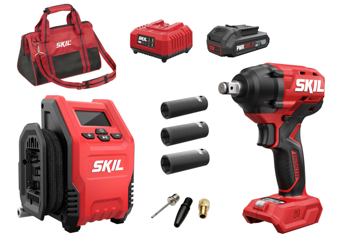 Skil 3360 DA sett med muttertrekker og luftkompressor m/batteri