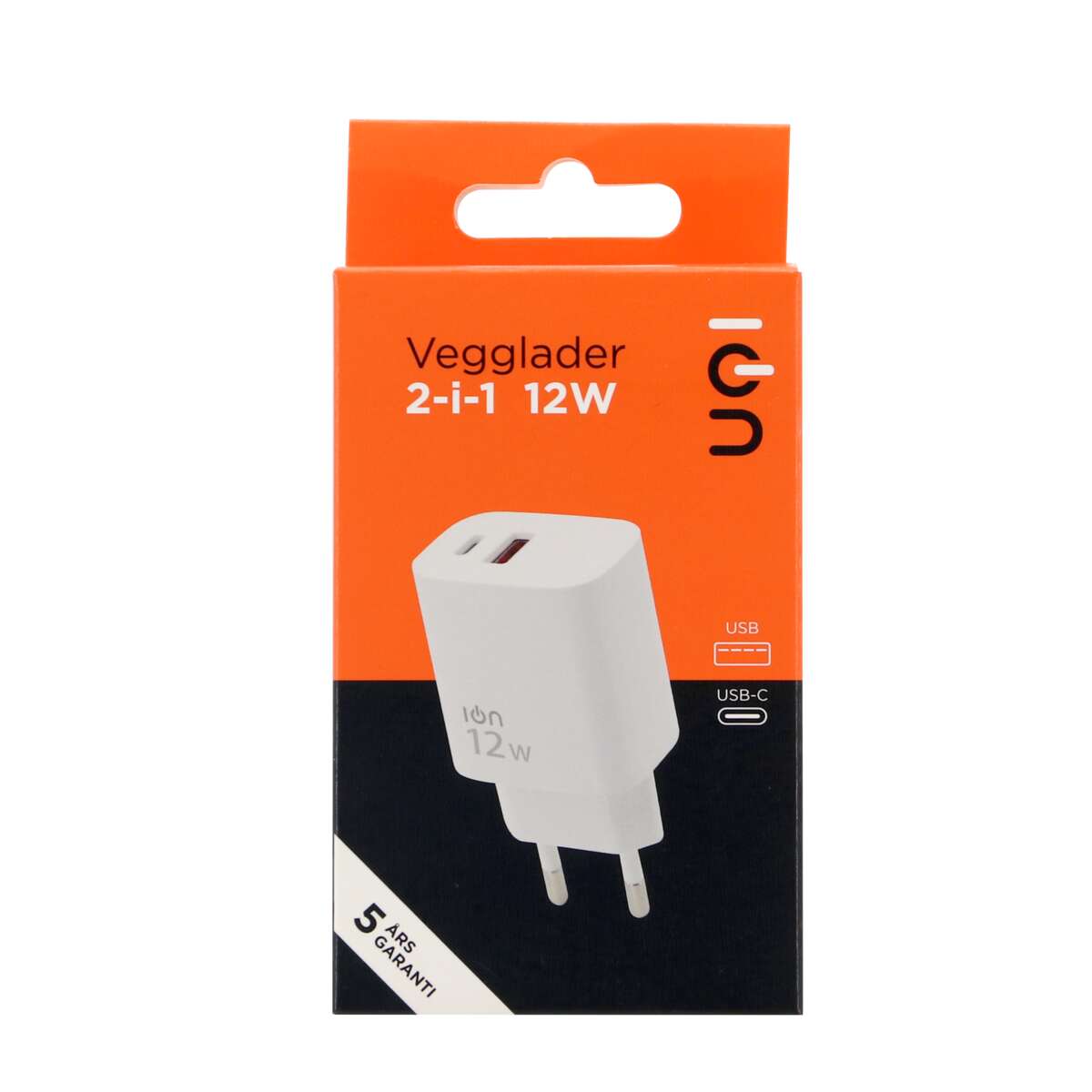 ION vegglader 12 W USB-A og USB-C