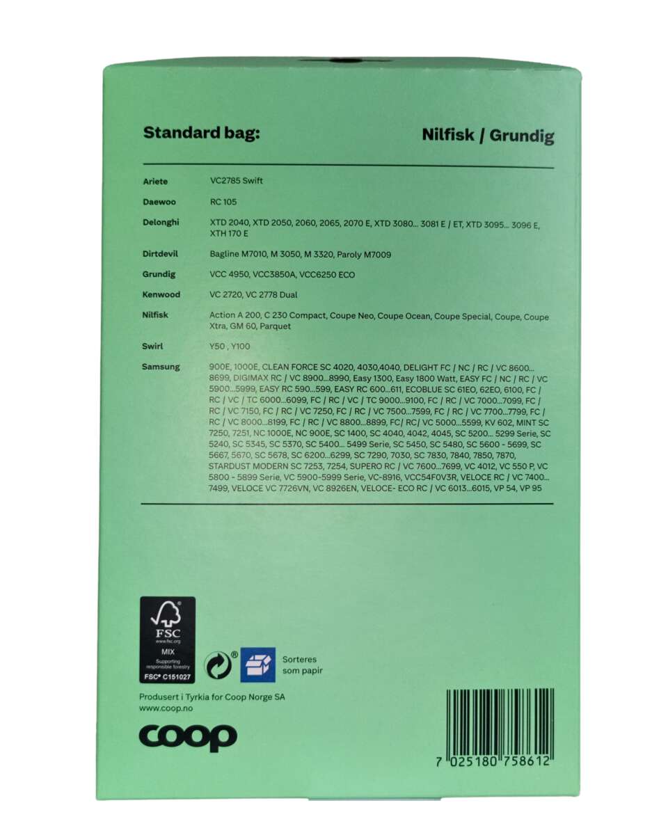 Coop NI støvsugerposer 4-pk til Grundig/Nilfisk
