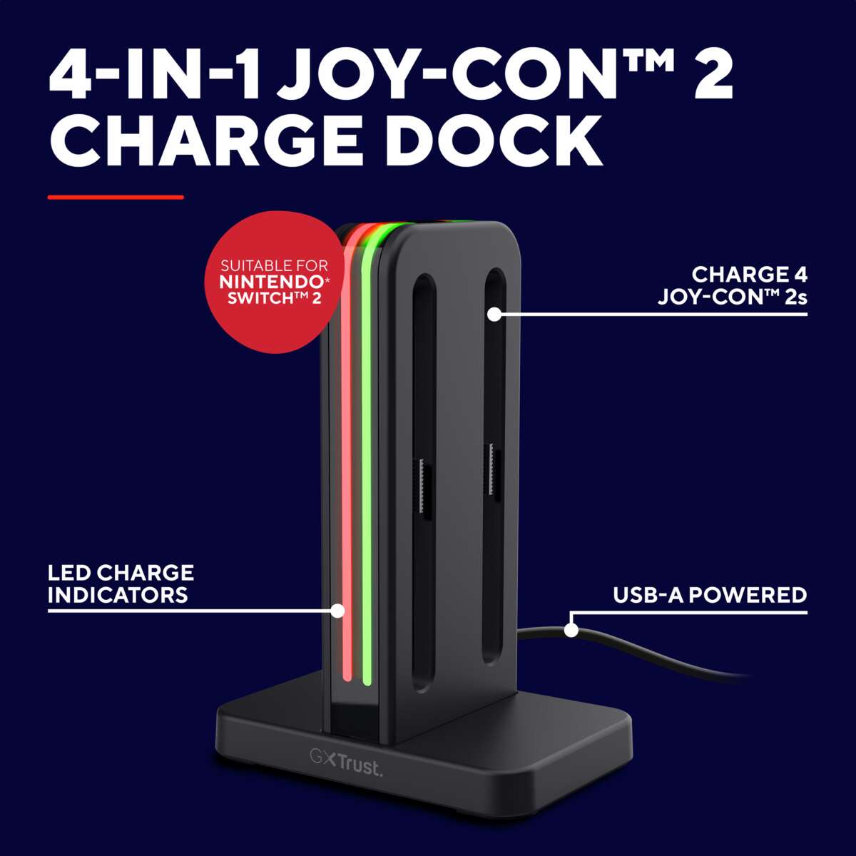 Trust GXT1256 4-i-1 ladestasjon for Nintendo Switch™ Joy-Con™ 2