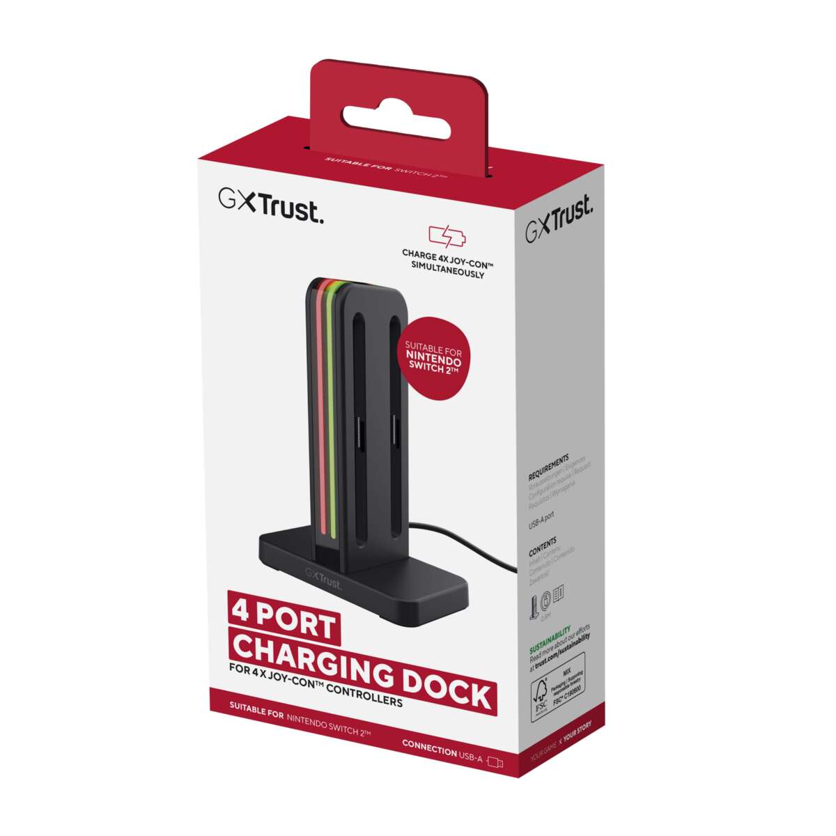 Trust GXT1256 4-i-1 ladestasjon for Nintendo Switch™ Joy-Con™ 2