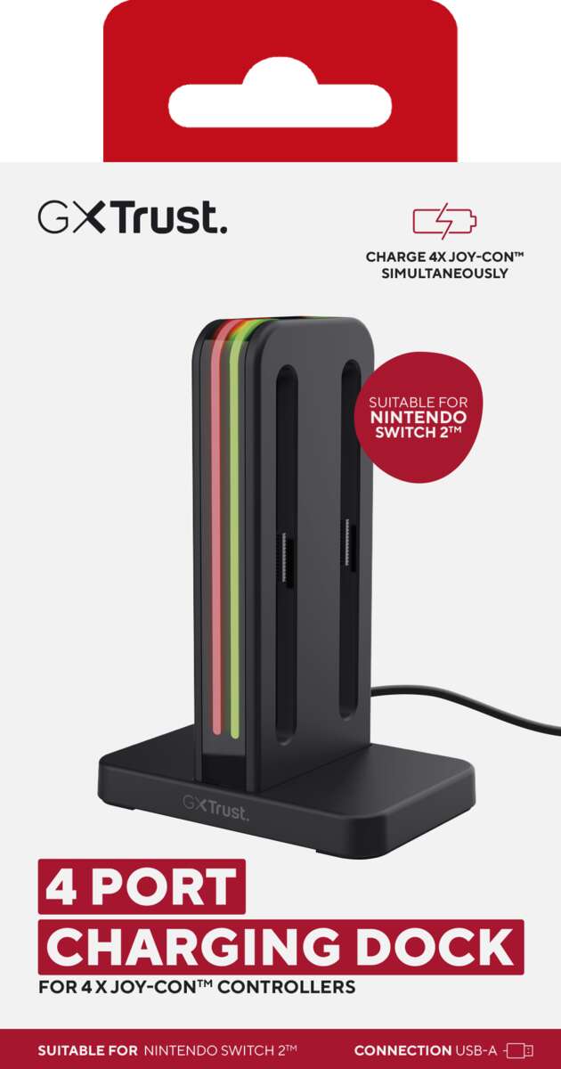 Trust GXT1256 4-i-1 ladestasjon for Nintendo Switch™ Joy-Con™ 2