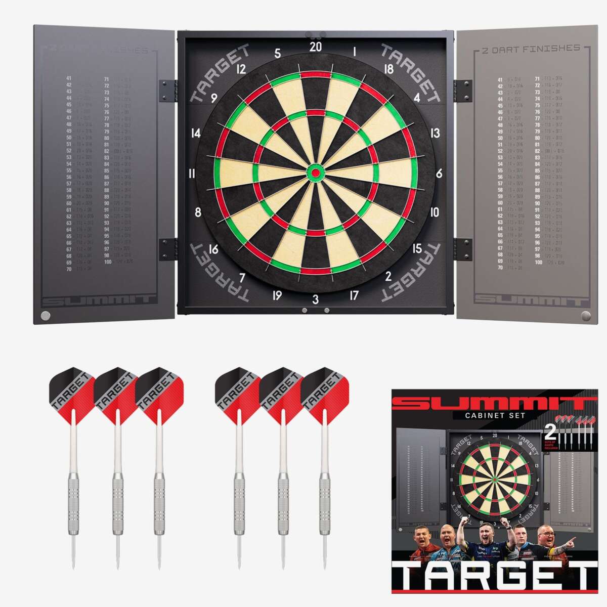 Target Summit dartskivesett med kabinett og 6 dartpiler