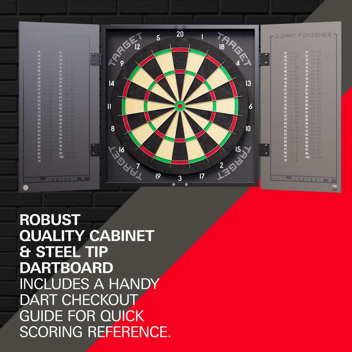 Target Summit dartskivesett med kabinett og 6 dartpiler