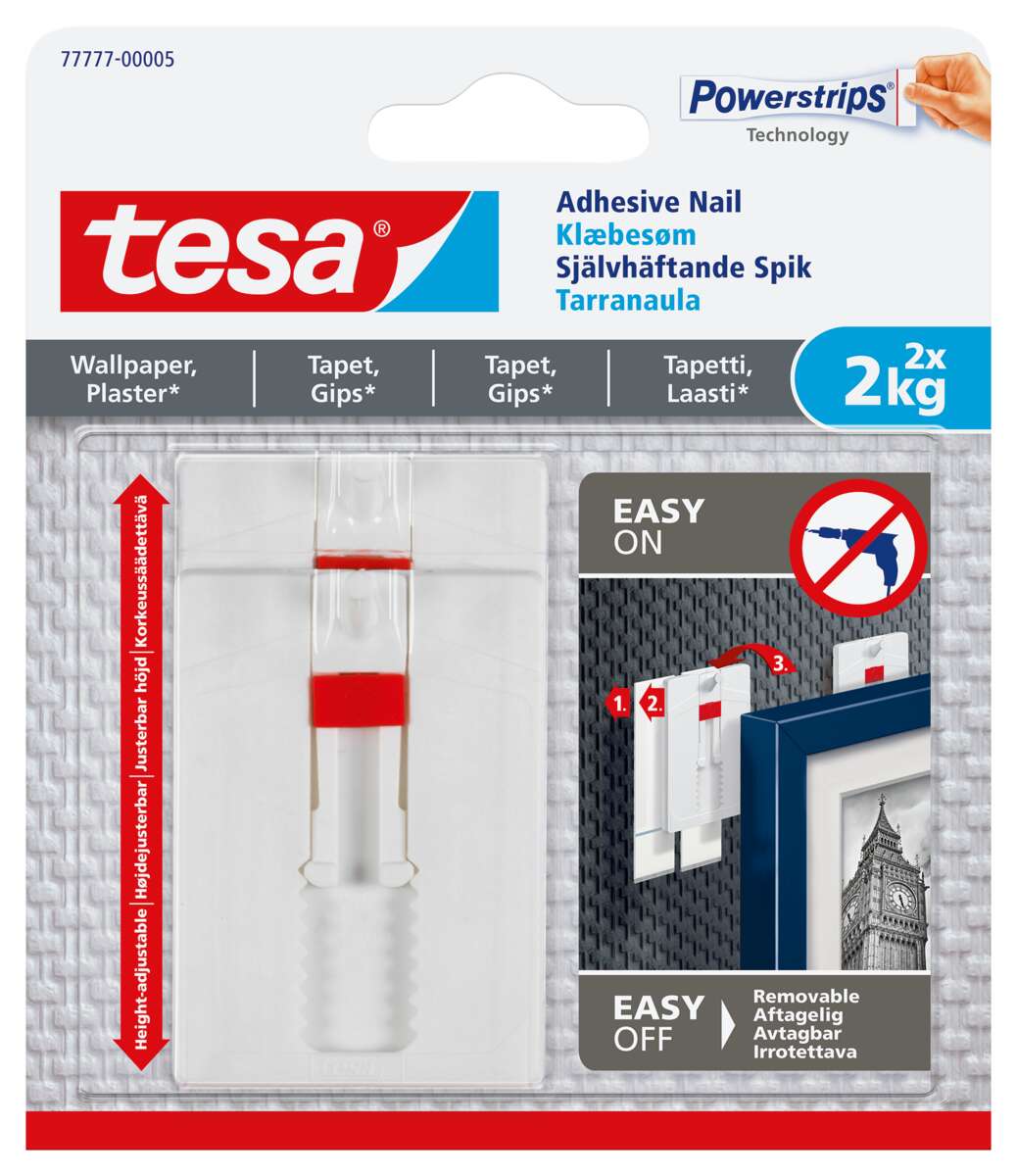 Tesa justerbar limspiker for tapet og gips 2 stk.