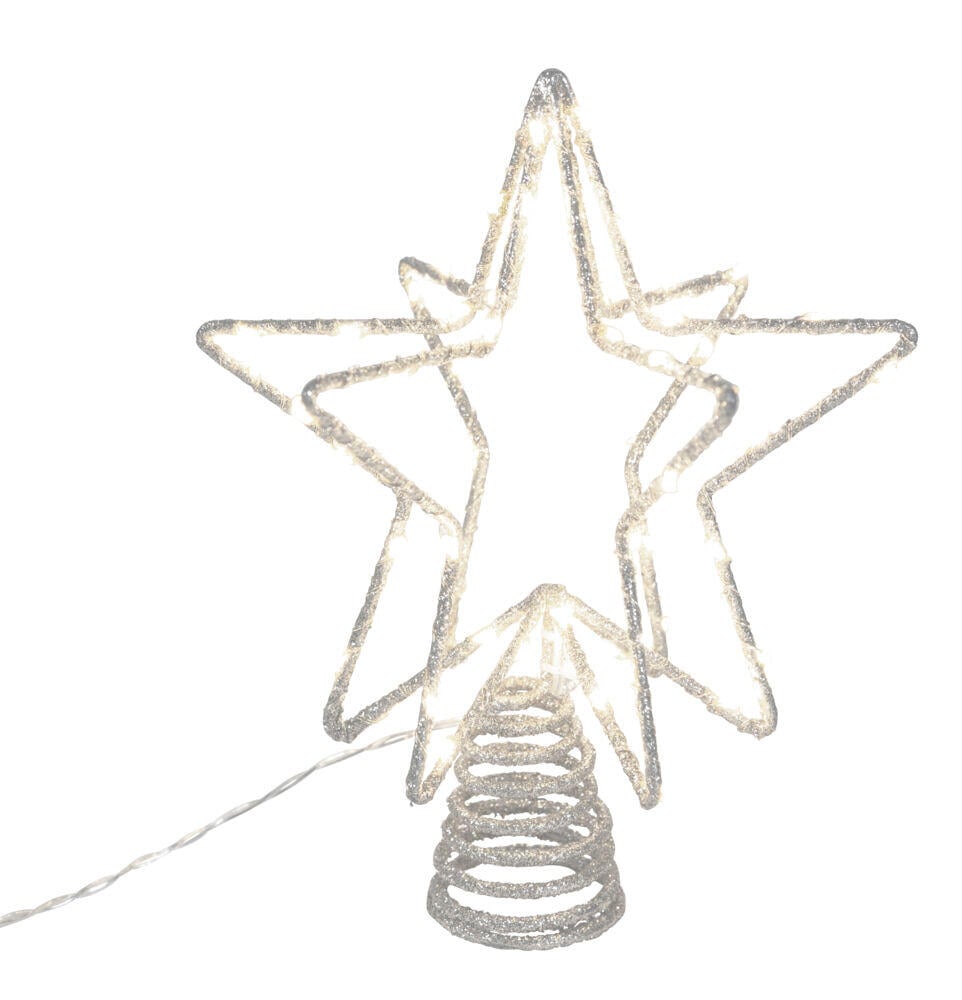 Toppstjerne 3D hvit med glitter