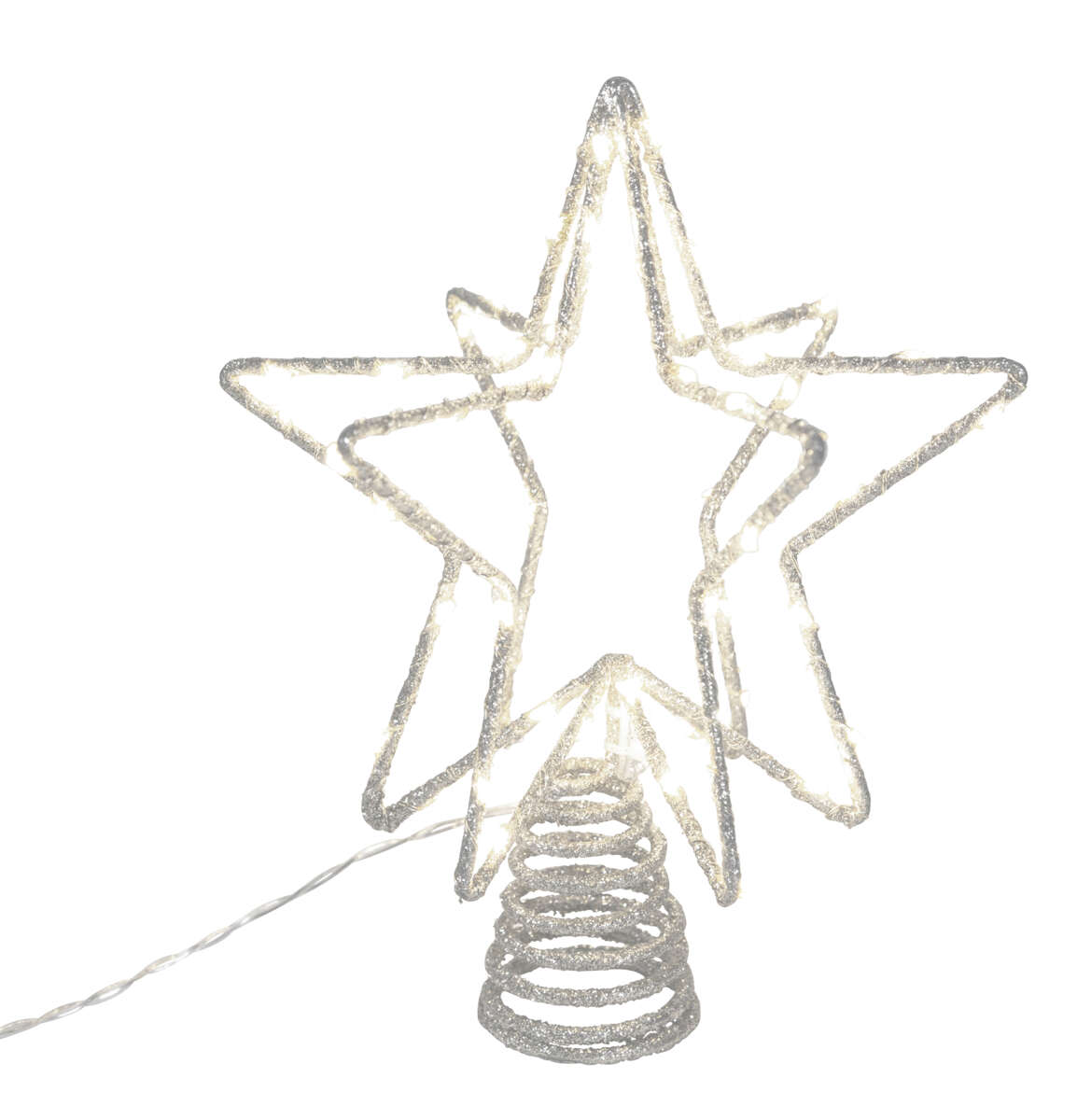 Toppstjerne 3D hvit med glitter