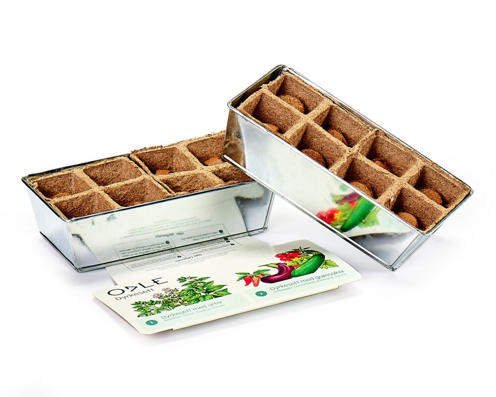 Odle dyrkesett med urter og grønnsaker