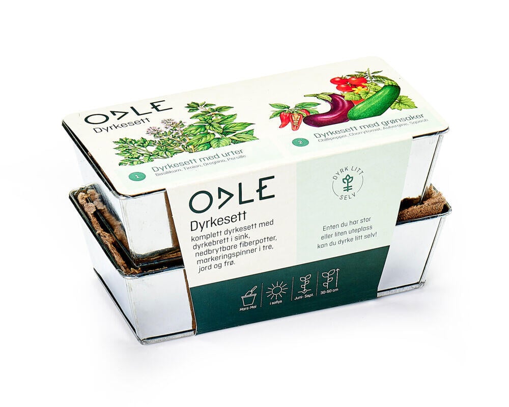 Odle dyrkesett med urter og grønnsaker