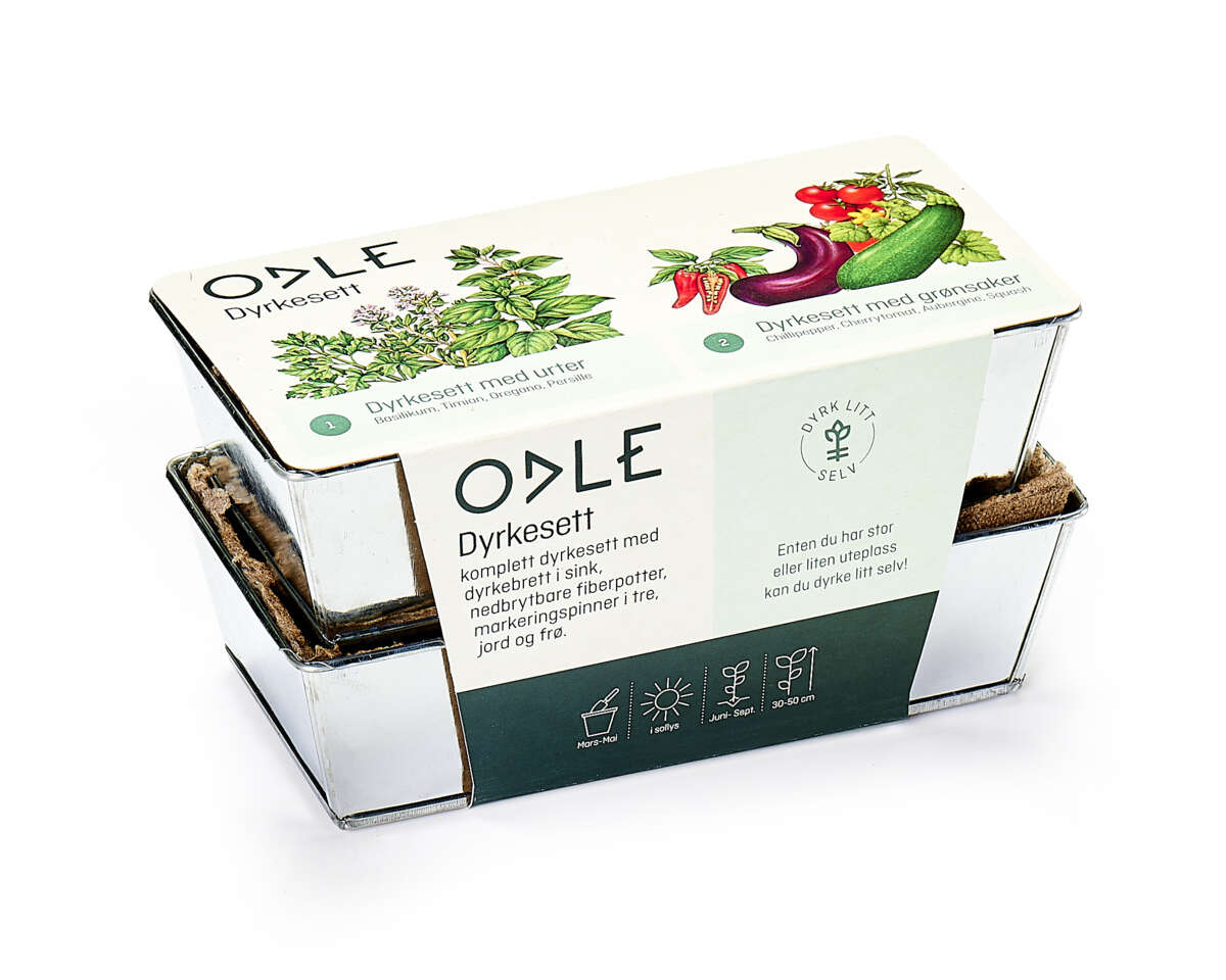 Odle dyrkesett med urter og grønnsaker