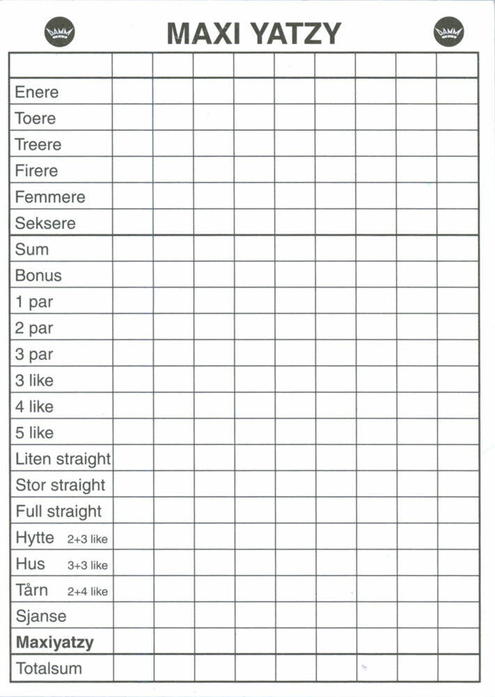 Maxi Yatzy blokk