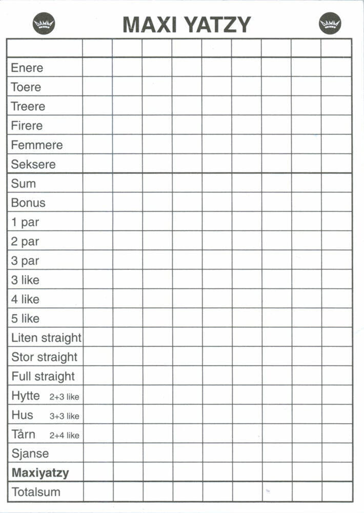 Maxi Yatzy blokk