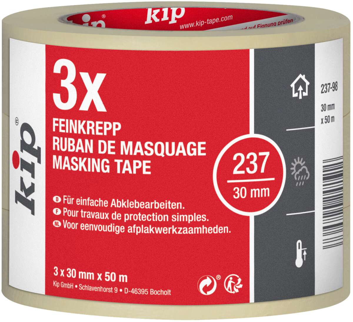 KIP® 237 Basic maskeringtape 3-pk